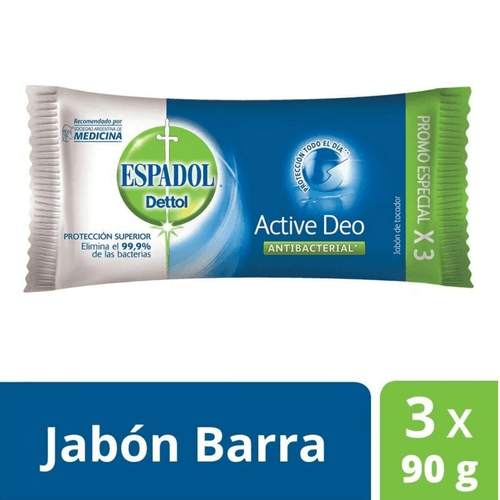 Jabón Antibacterial Espadol Dettol Active Deo 3x90 g