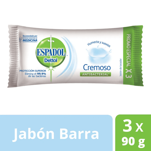 Jabón Antibacterial Espadol Dettol Cremoso 3x90 g