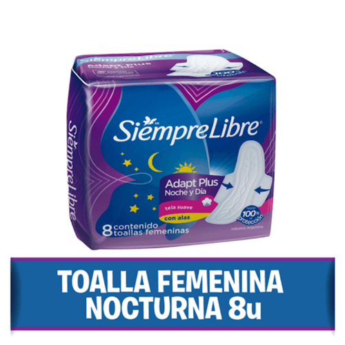 Toallitas Femeninas Siempre Libre Adapt Plus Noche y Dia  8 unidades