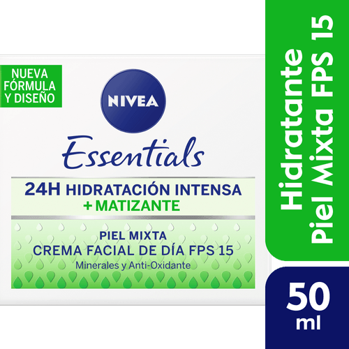 Crema Facial Hidratante Nivea Essentials Piel Mixta De Dia FPS 15 50ml Lata