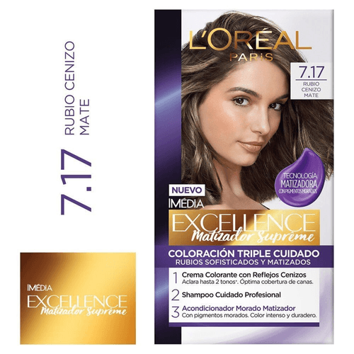 Coloración Excellence 7.17 Matizador Rubio Ceniza Matte