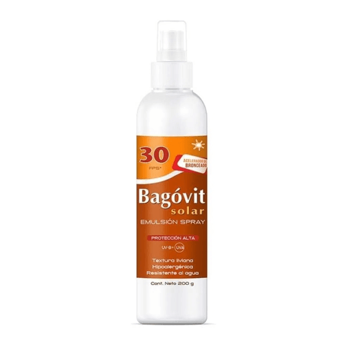 Spray Acelerador de Bronceado Bagovit FPS30 UV-B y 7 UV-A 200 g