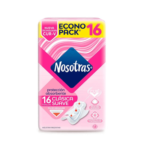 Nosotras Toallitas Clásica Suave x16u.
