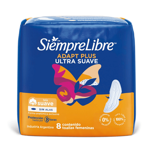 Toallitas Femeninas Siempre Libre Adapt Plus con Alas x8u.