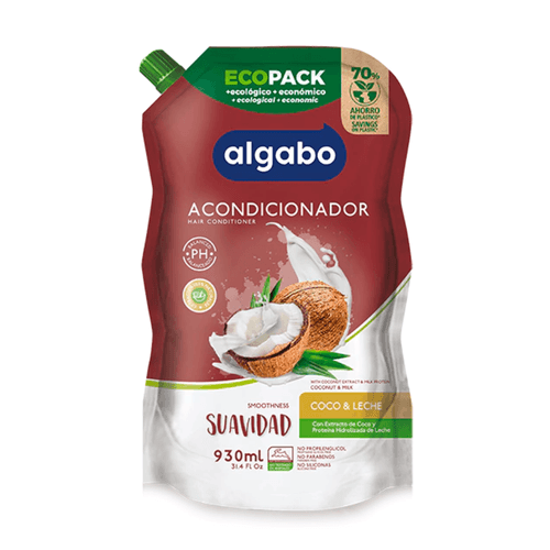 Algabo Repuesto Acondicionador Suavidad Coco y Leche EcoPack 930ml