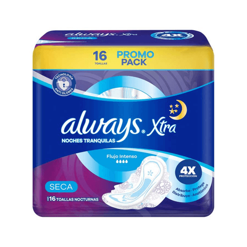 Always Toallitas Femeninas Noches Tranquilas Seca con Alas x16 unidades