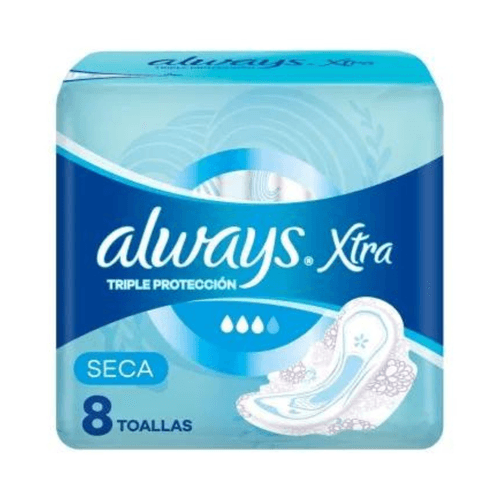 Always Toallas Femeninas Maxi Protect Seca con Alas x8u.