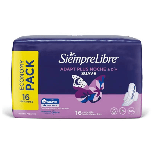 Siempre Libre Toallas Femeninas Adapt Plus Noche-Día con Alas x16u.